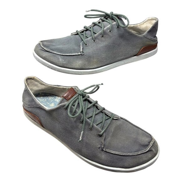 OluKai Manoa Gray Cotton Canvas Lace Up Drop In Heel Casual Shoes - Picture 8 of 11